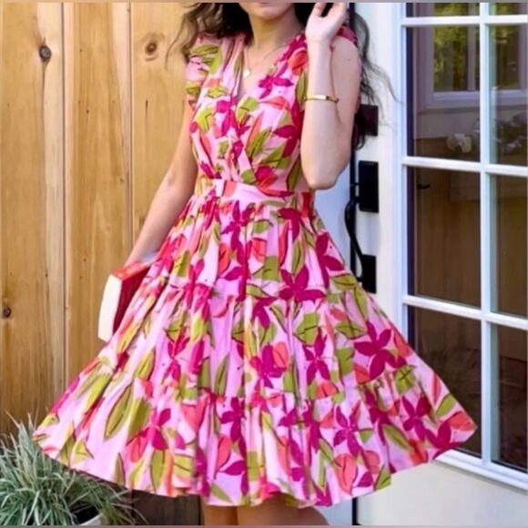 Taylor Dresses & Skirts - Taylor Floral Pink and Green Midi Dress L